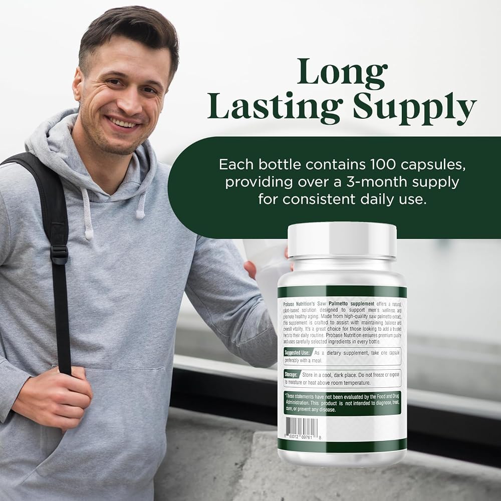 Probase Nutrition Saw Palmetto 500mg Prostate Support - 100 Capsules - image 8