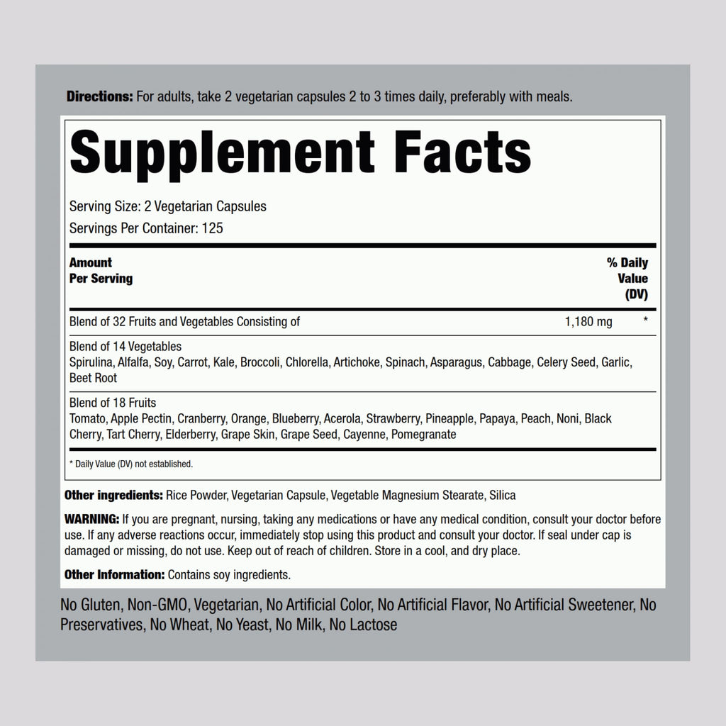 Piping Rock Fruits and Veggies Supplement - 250 Capsules - image 2