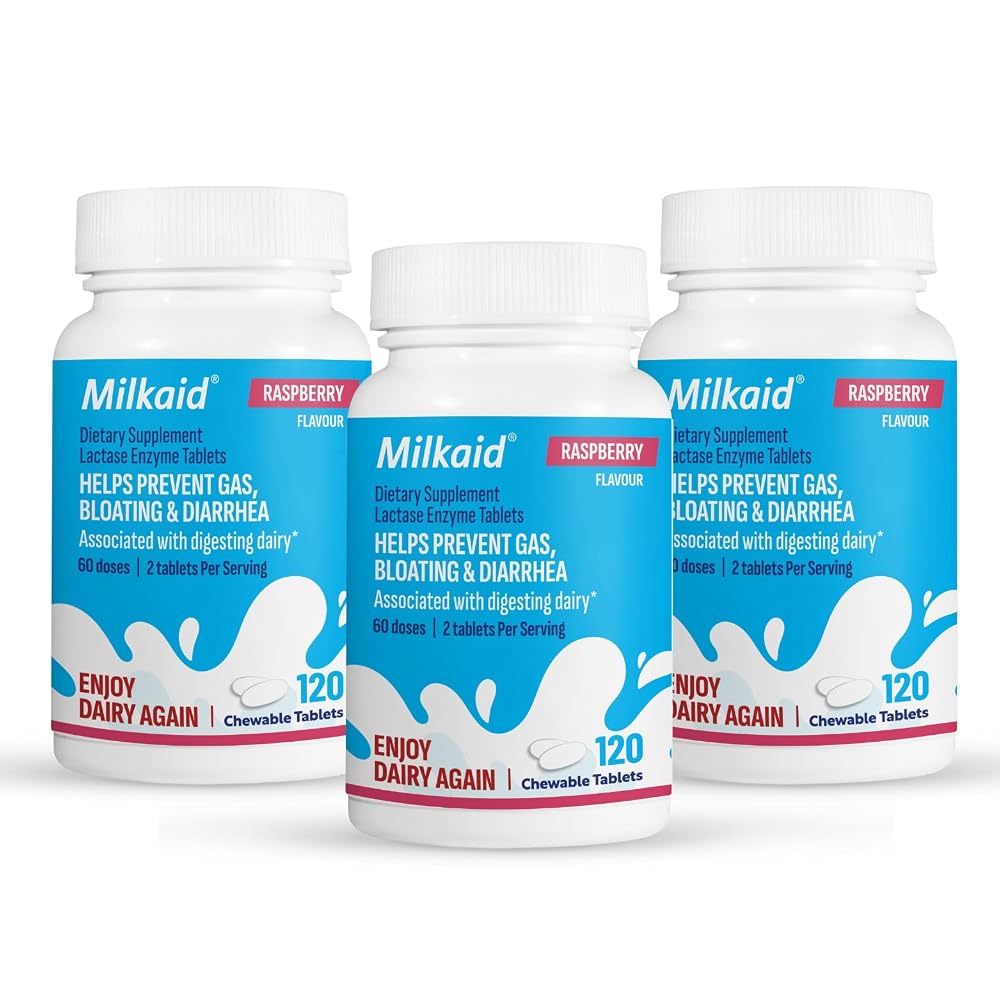 Milkaid Lactase Enzyme Chewable Tablets for Lactose Intolerance Relief
