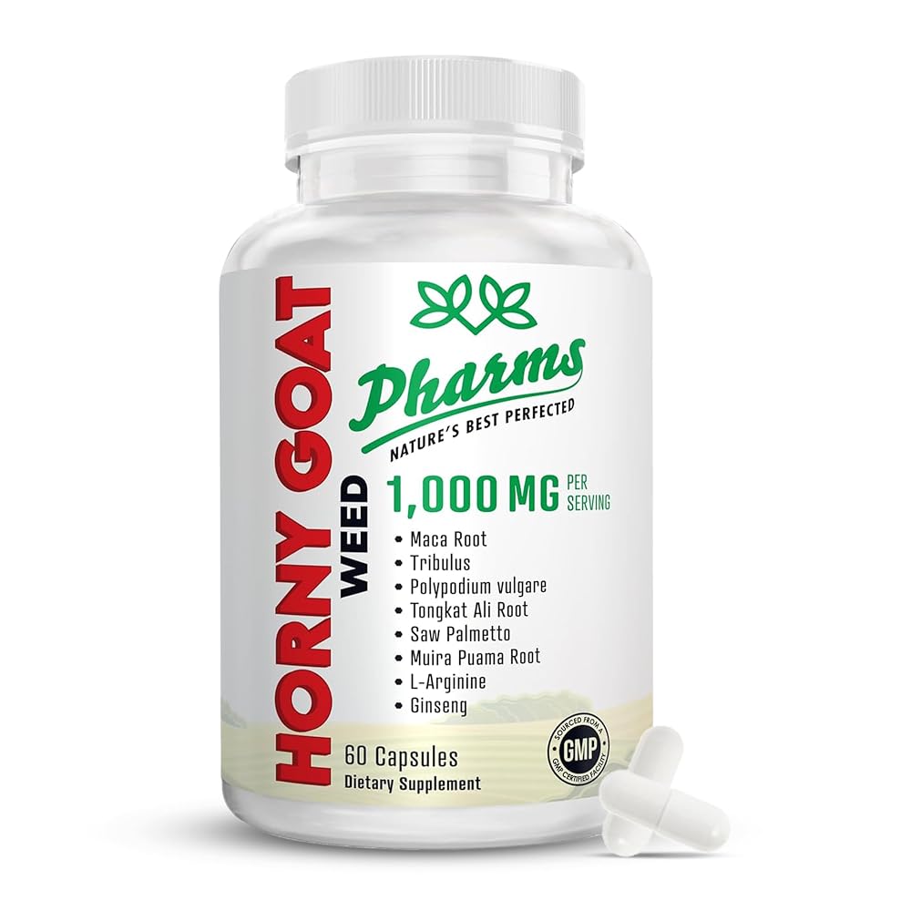 PHARMS Horny Goat Weed 1,000 mg Energy & Stamina - 60 Capsules