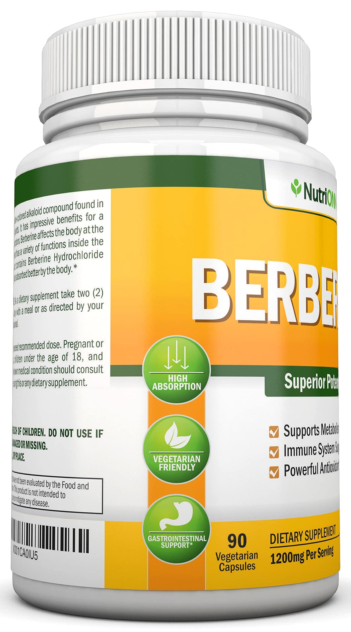 NutriONN Berberine 1200 mg - 90 Vegetarian Capsules - image 4