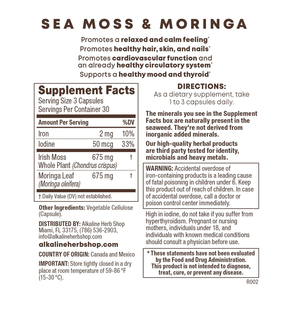 Alkaline Herb Sea Moss & Moringa Supplement - 90 Capsules - image 2