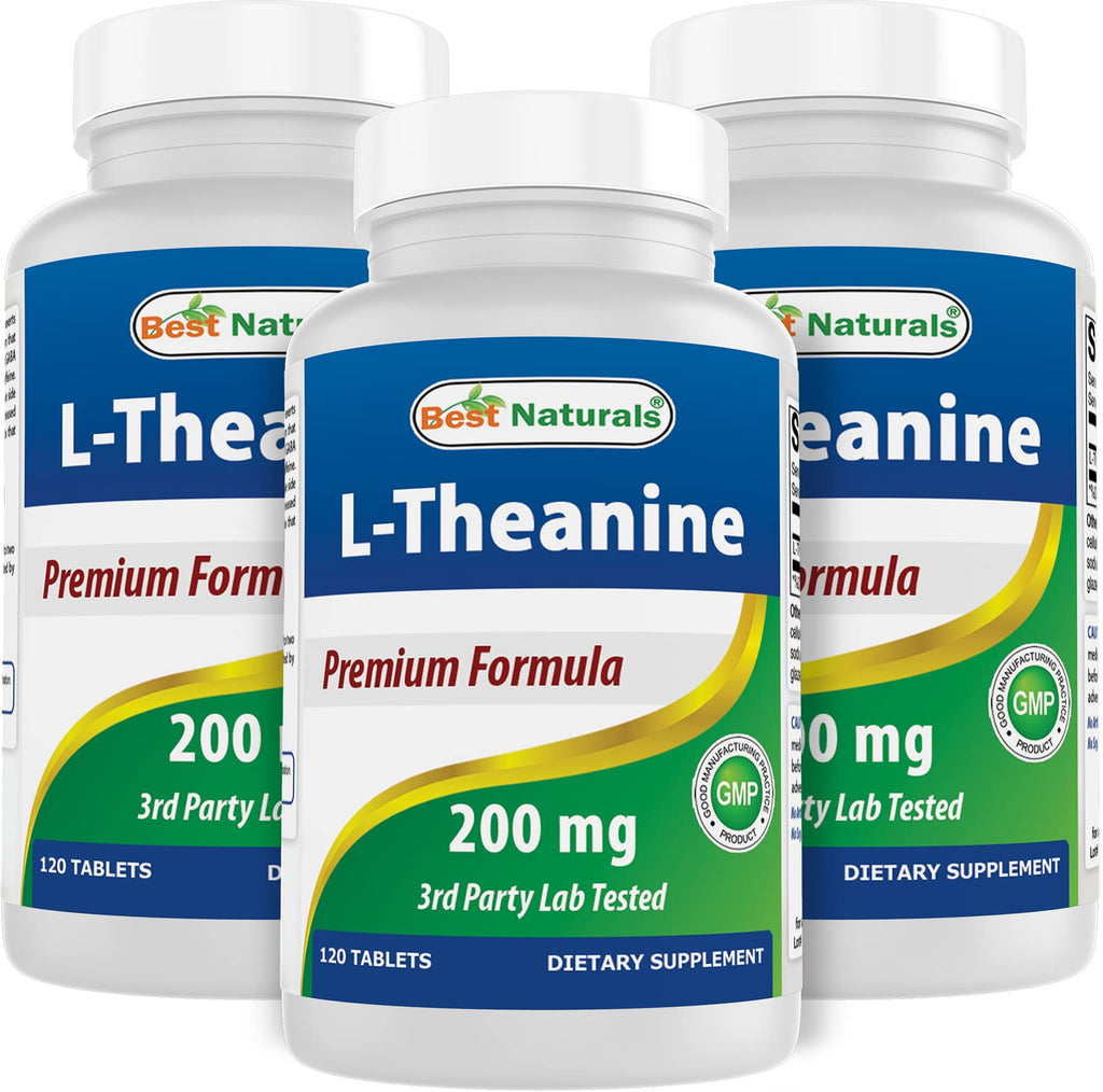 Best Naturals L-Theanine 200mg Tablets for Relaxation - 120 Vegetarian Tablets