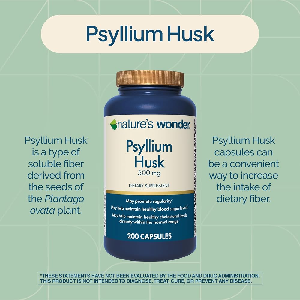 Nature's Wonder Psyllium Husk 500 mg Capsules for Digestive Health - 200 Count - image 2