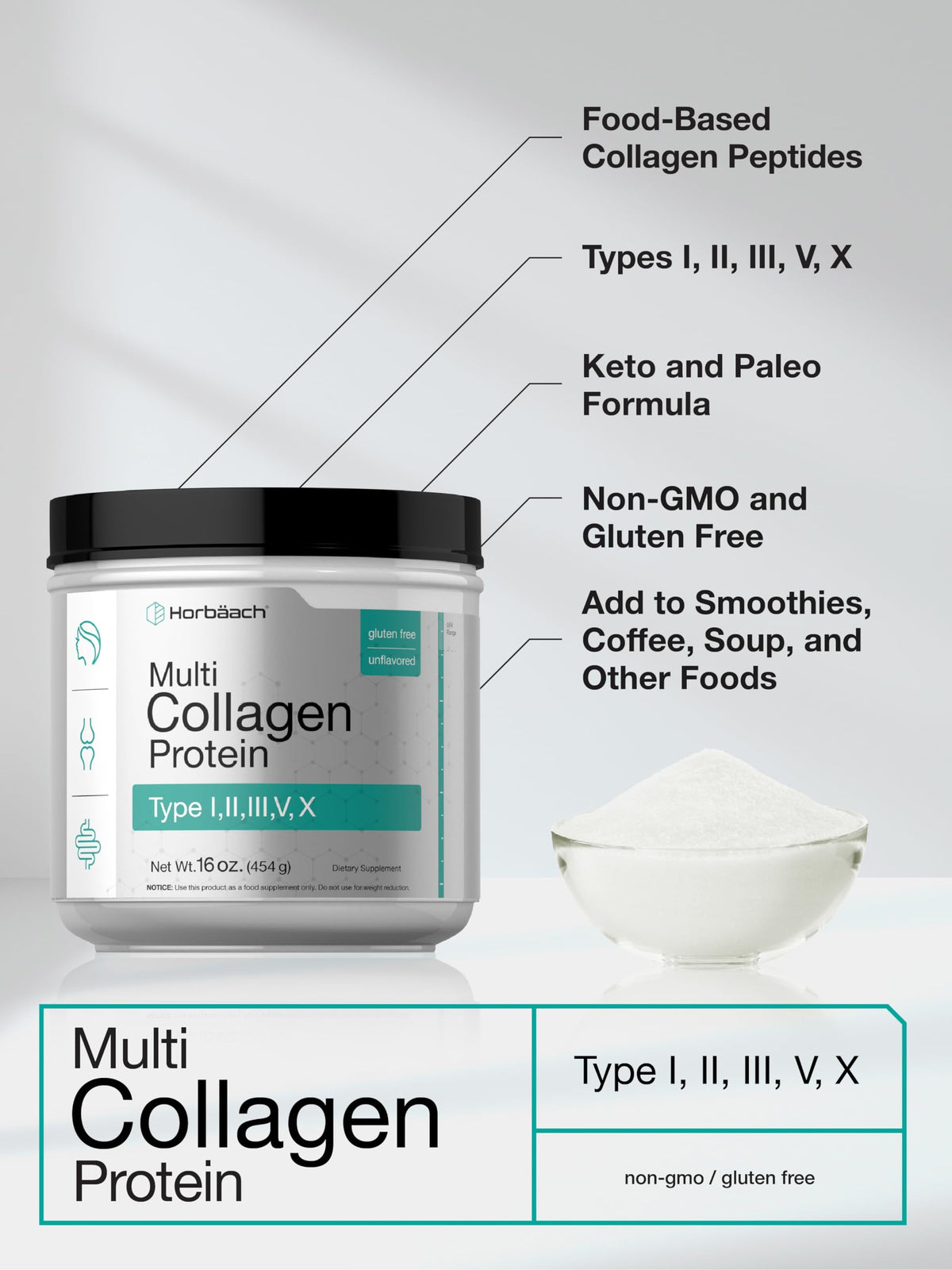 Horbäach Multi Collagen Protein Powder - 16 oz - image 4