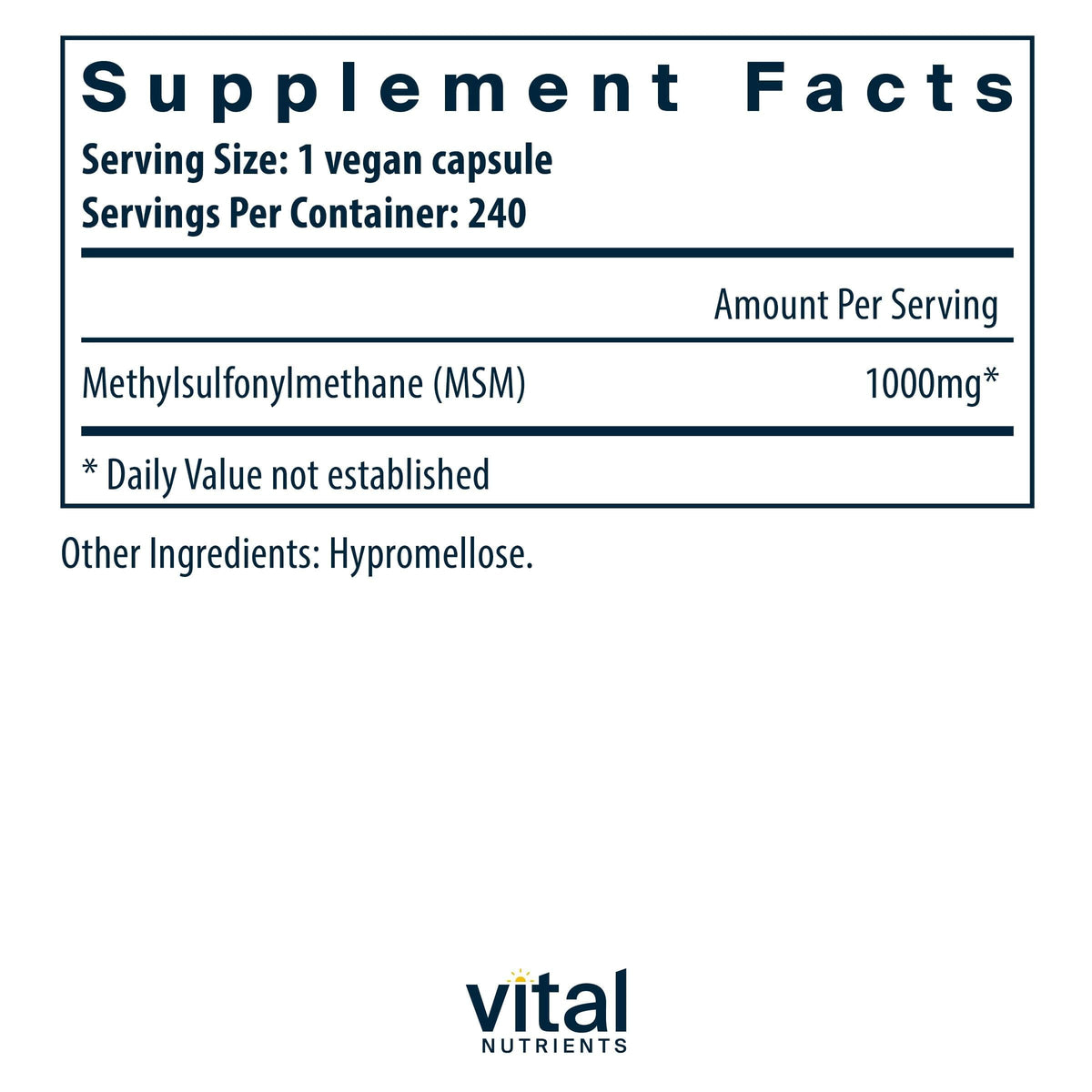 Vital Nutrients MSM 1,000mg - 240 Capsules - image 2