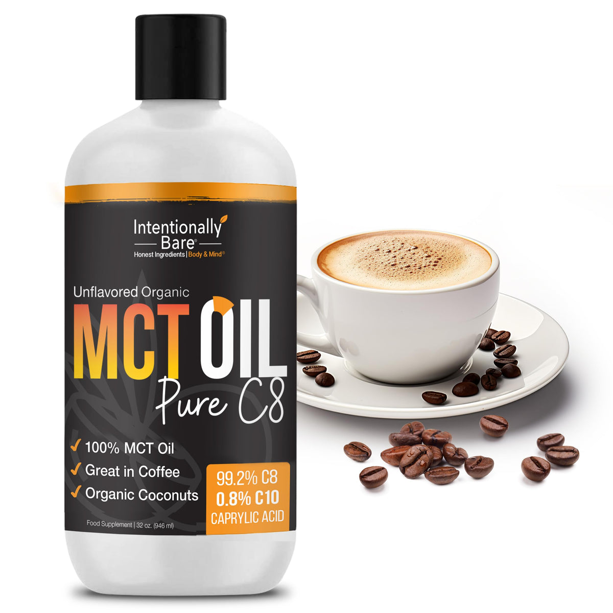 Intentionally Bare Organic Pure 99.2% C8 MCT Oil - Keto