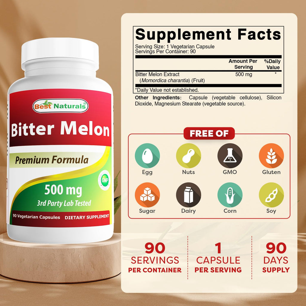 Best Naturals Bitter Melon 500 mg - 270 Vegetarian Capsules - image 2