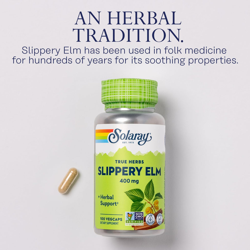 SOLARAY Slippery Elm Bark 400 mg Herbal Support - 100 Vegetarian Capsules - image 4