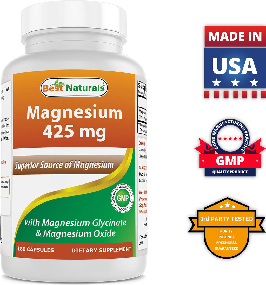 Best Naturals Magnesium 425 mg 180 Veggie Capsules - High Absorption