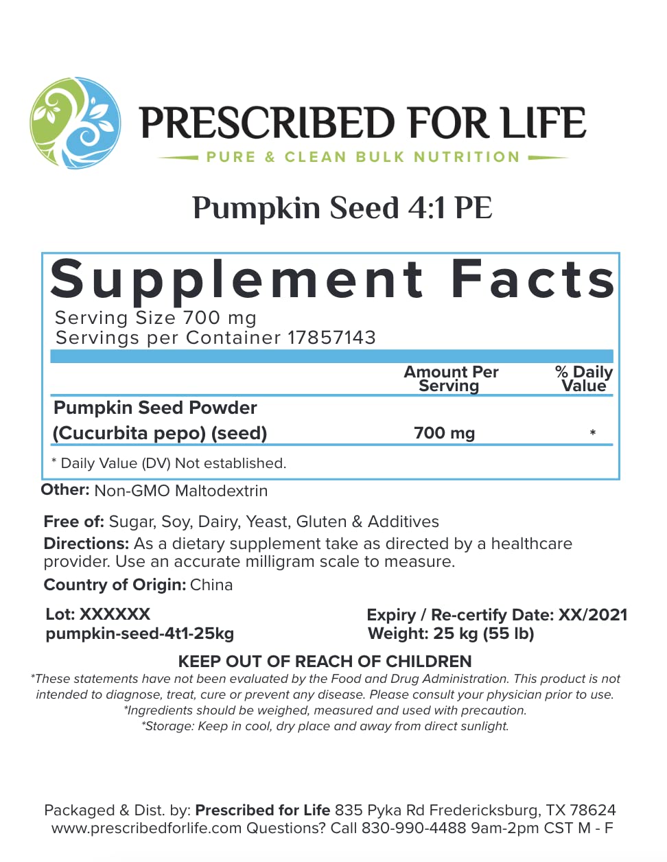 Prescribed For Life Pumpkin Seed Powder 10:1 - 5 kg - image 3