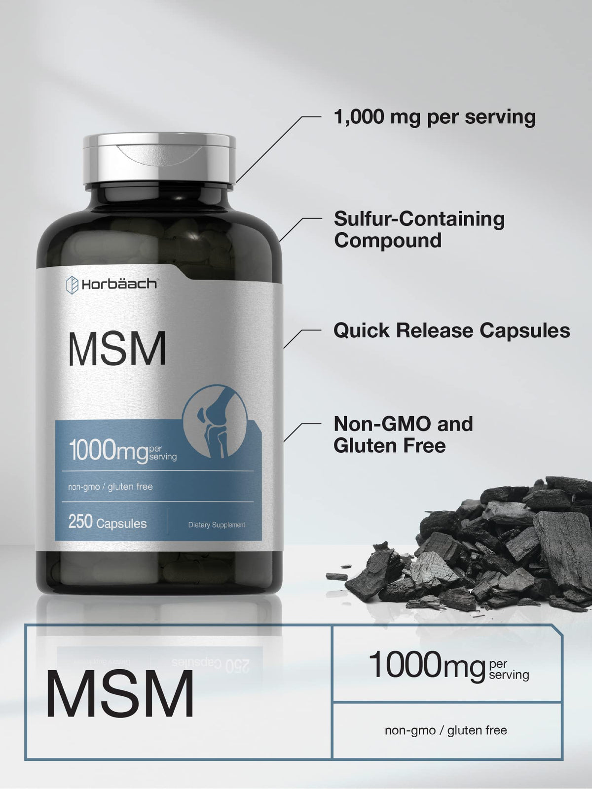 Horbäach MSM Supplement 1000mg - 250 Capsules - image 3