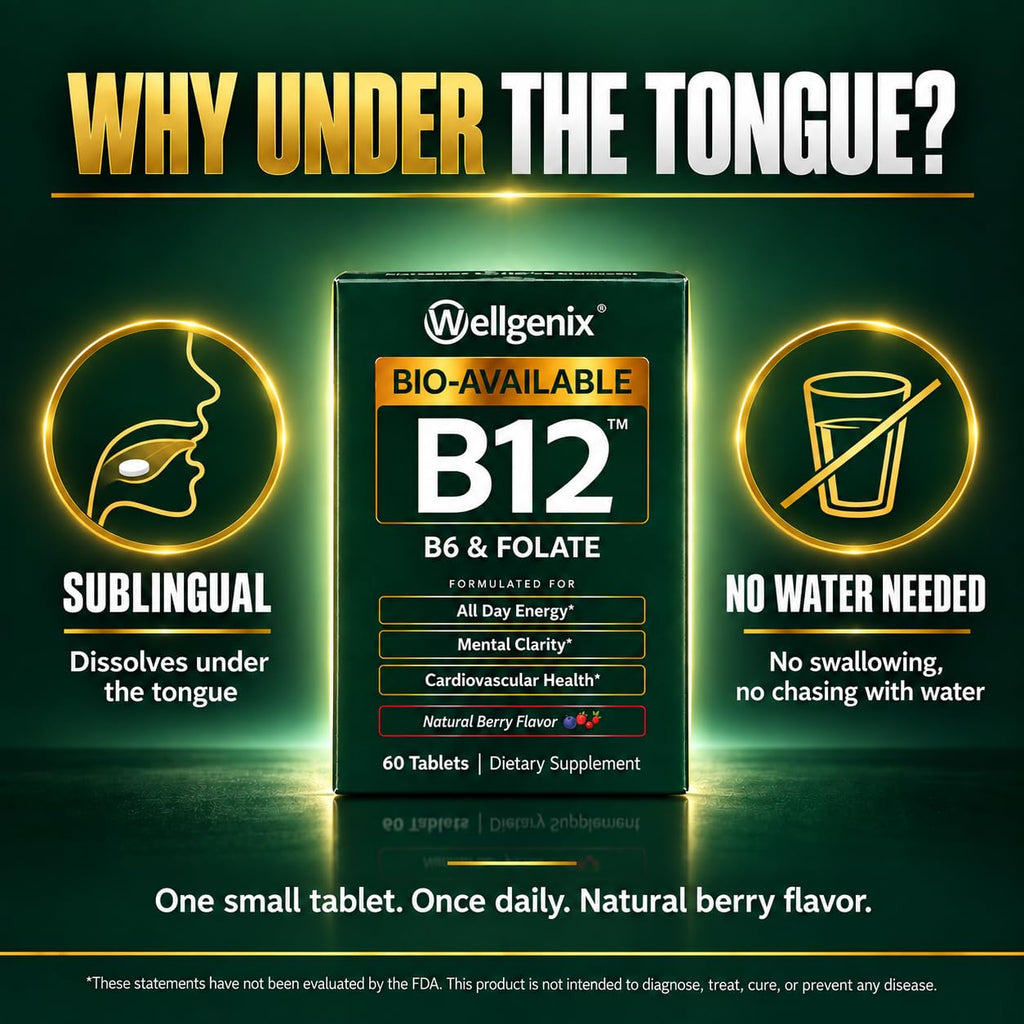 Wellgenix Bio-Available Sublingual B12 B6 Folate Vitamin - Formulated