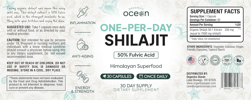 Organics Ocean One-Per-Day Shilajit for Men and Women - Natural