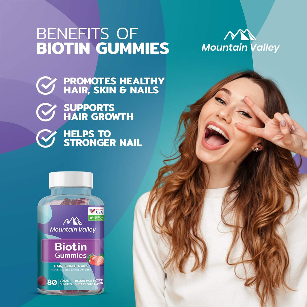 Mountain Valley Biotin Gummies 10,000 mcg Hair, Skin & Nails - 160 Gummies - image 4