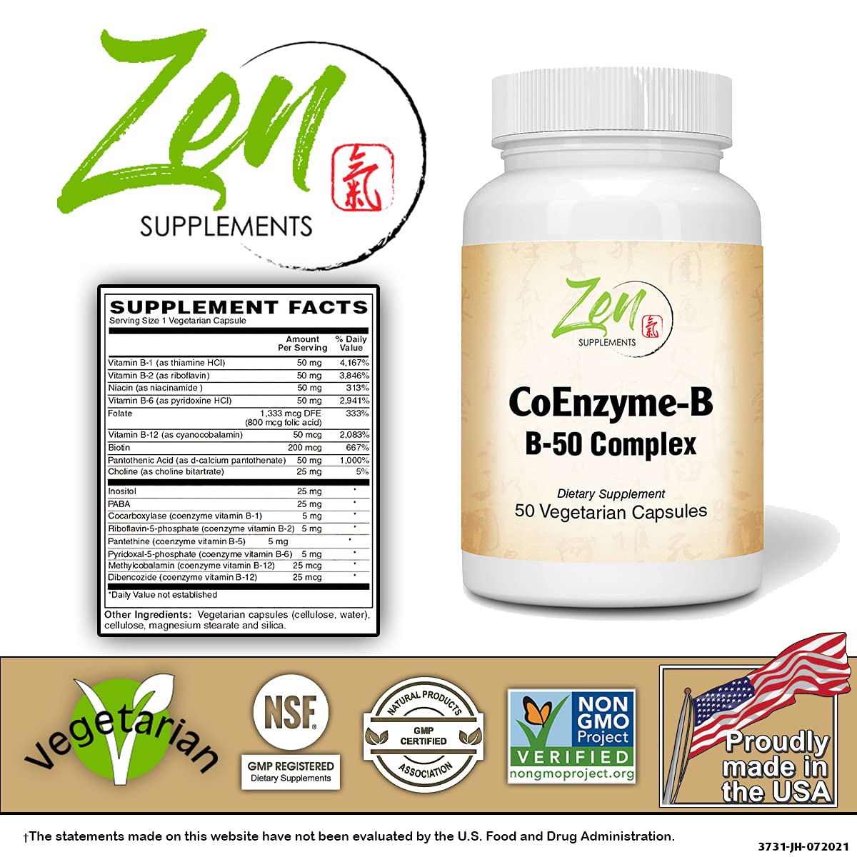 Zen Supplements Complete B-Complex 50 - 50 Vegetarian Capsules - image 2