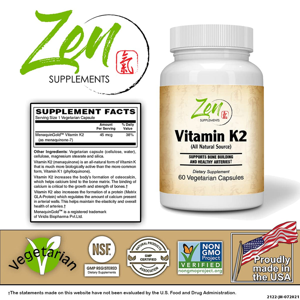 Zen Supplements Vitamin K2 45mcg MK-7 Bone & Heart Support - image 2