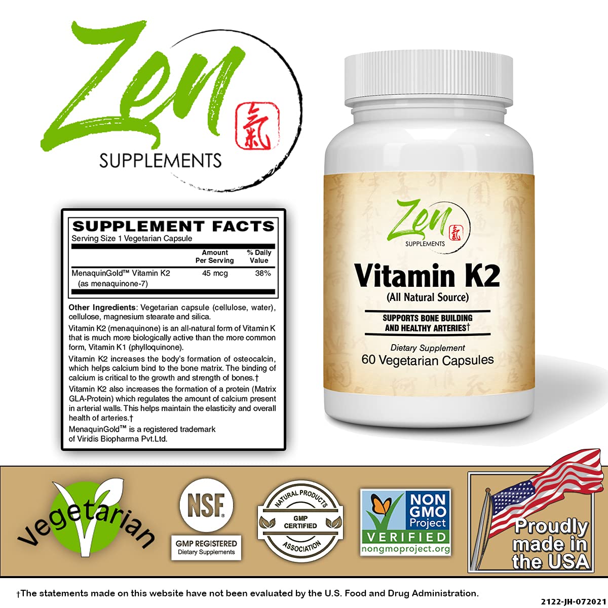Zen Supplements Vitamin K2 45mcg MK-7 Bone & Heart Support - image 2