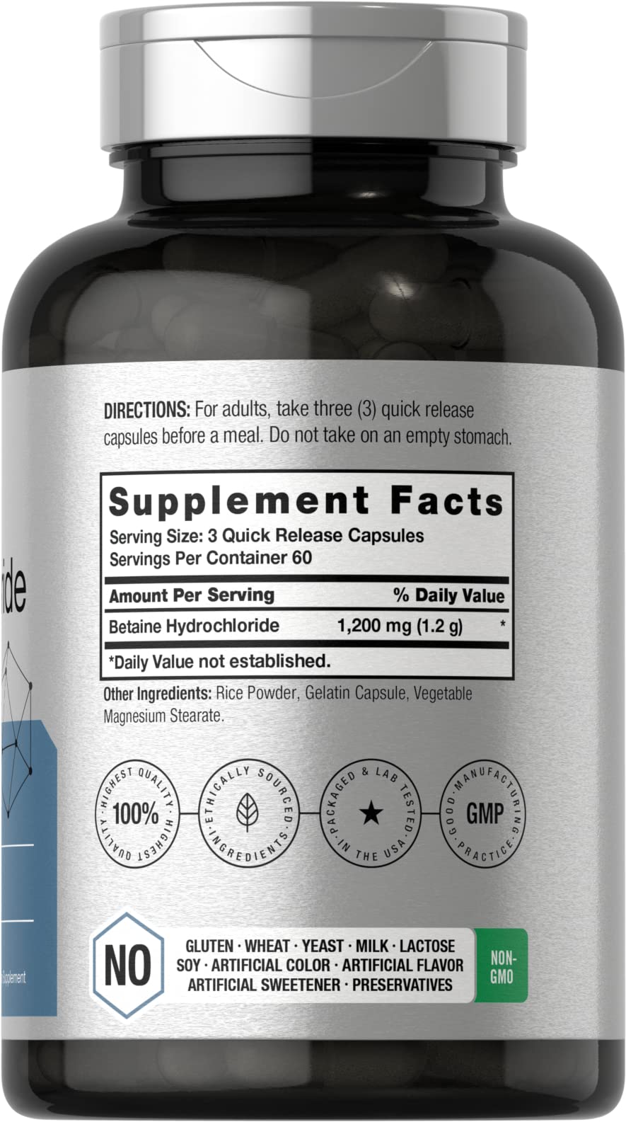 Horbäach Betaine HCl 1200mg - 180 Capsules - image 2