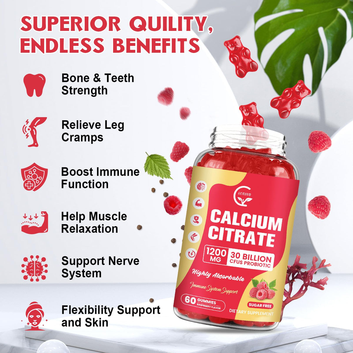 GORNVB Calcium Citrate Gummies 1200 mg - 60 Gummies - image 5