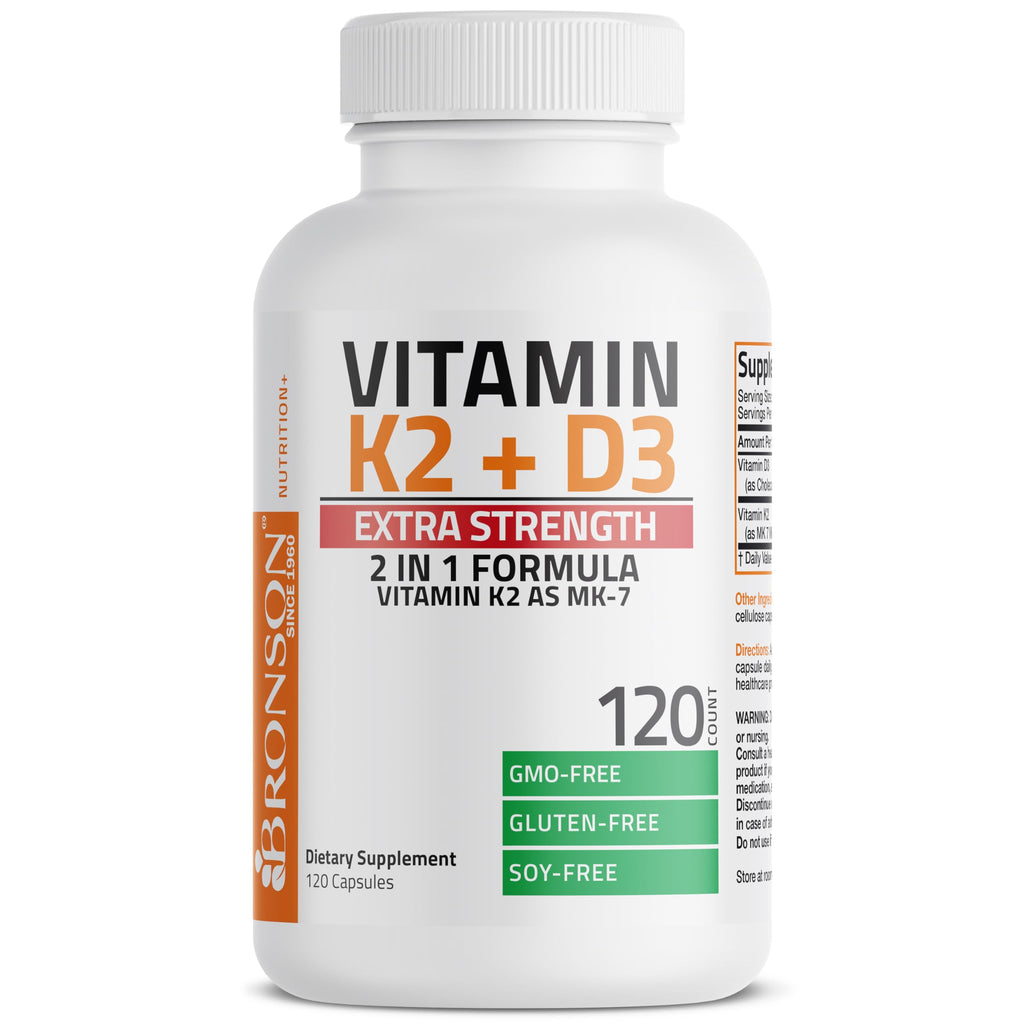Bronson Vitamin K2 (MK7) with D3 Extra Strength Supplement Bone