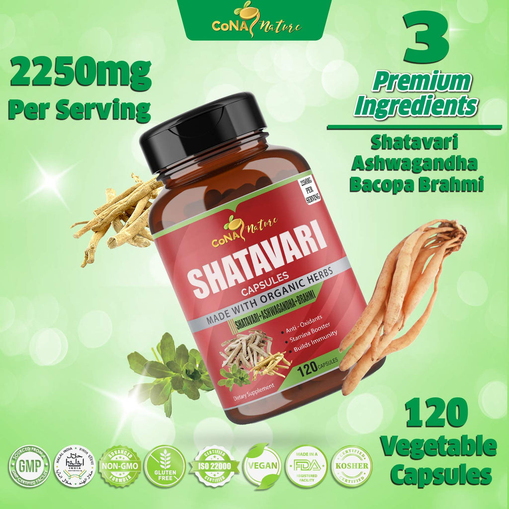 Cona Nature Organic Shatavari Powder Capsules 2250mg - 120 Vegan Capsules - image 6