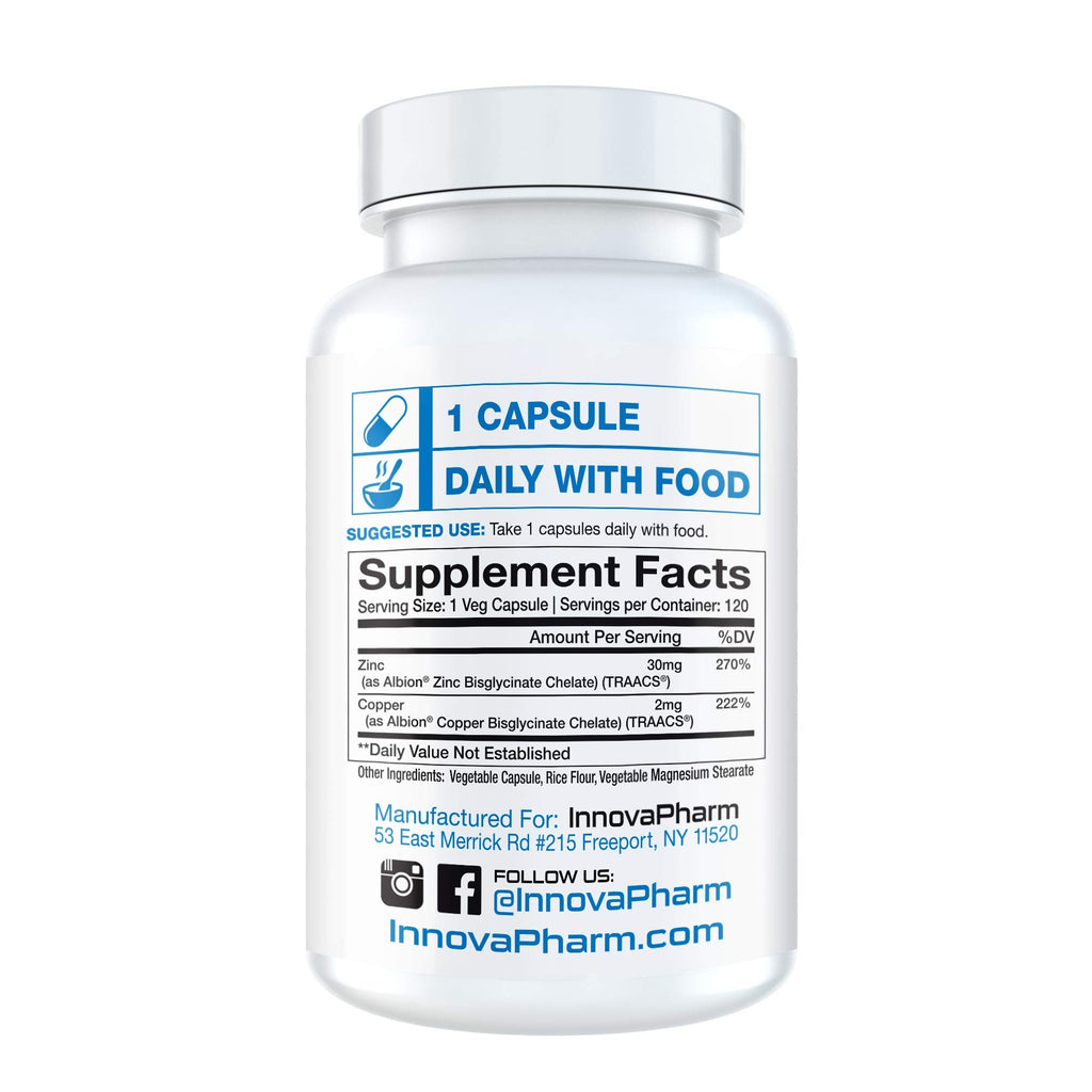 InnovaPharm Zinc Chelate + Copper Chelate Mineral Support - 120 Tablets - image 2