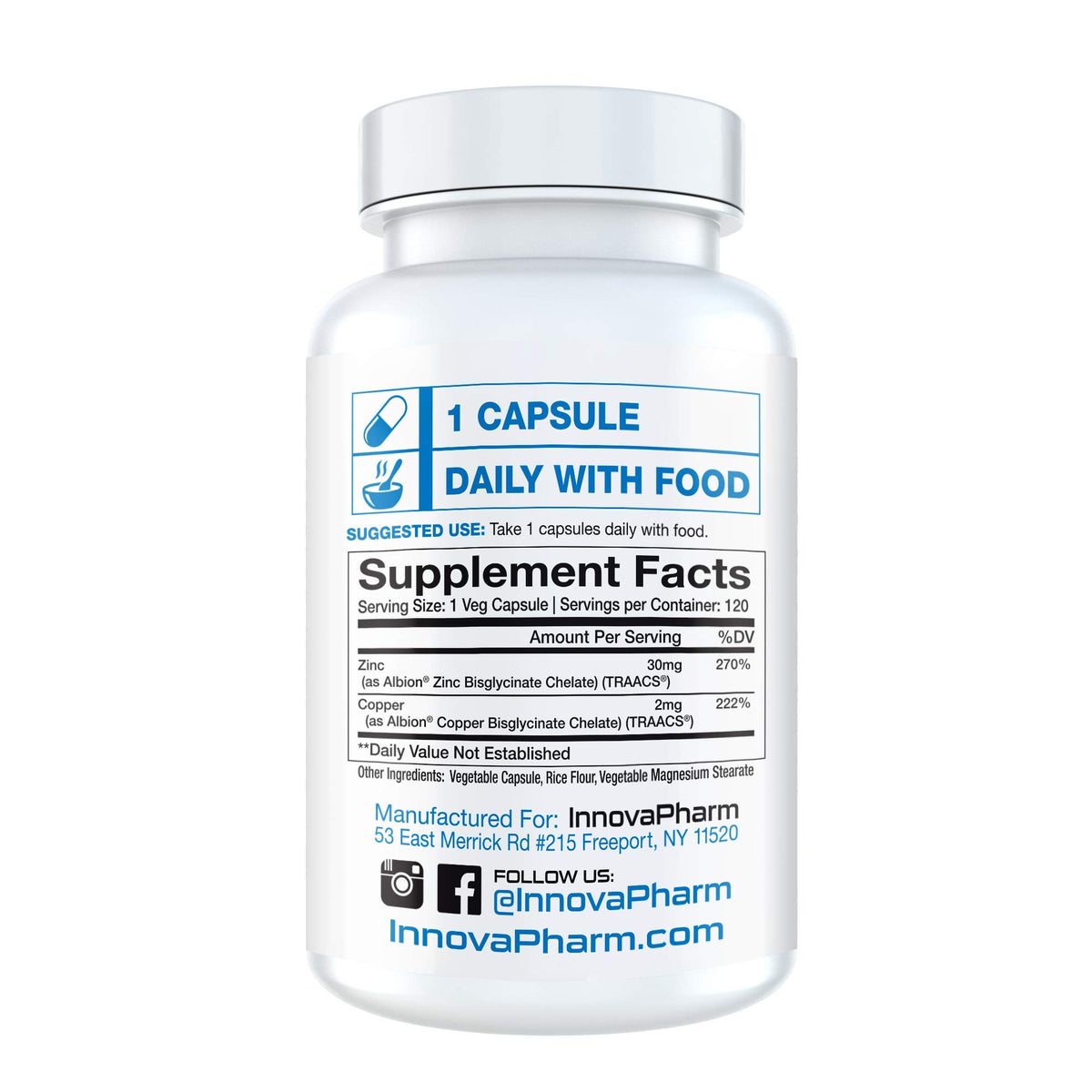 InnovaPharm Zinc Chelate + Copper Chelate Mineral Support - 120 Tablets - image 2