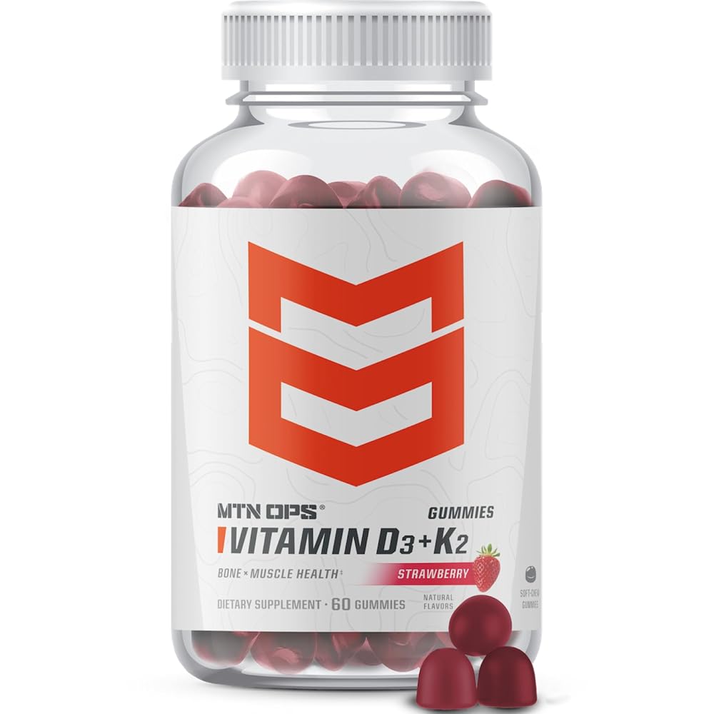 MTN OPS Vitamin D3 + K2 Gummies with MK7, Strawberry - 60 Count