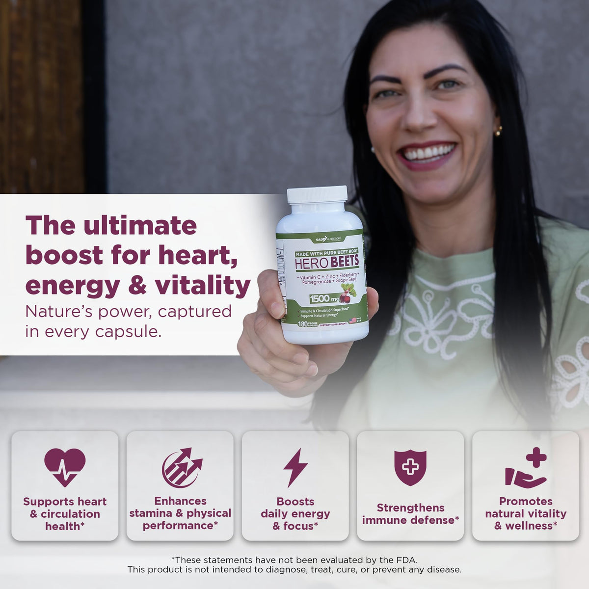 GADE NUTRITION Hero Beets Beet Root Capsules 1500mg - 180 Count - image 2