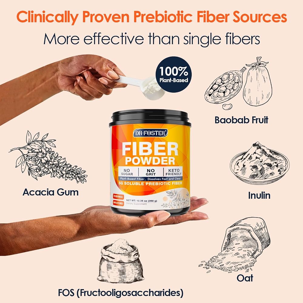 DRFOSTER Soluble Fiber Supplement Powder Unflavored - 70 Servings - image 2