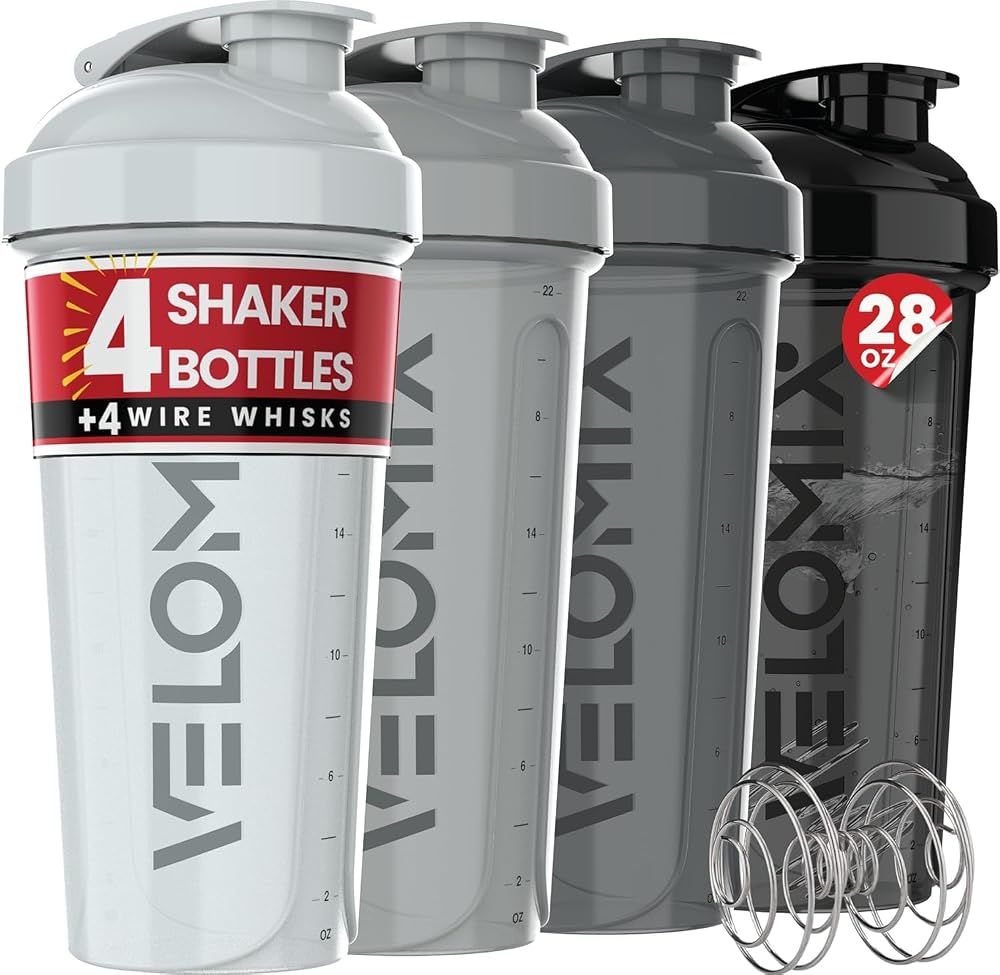 VELOMIX 4 Pack 28oz Protein Shaker Bottle for Protein Mixes