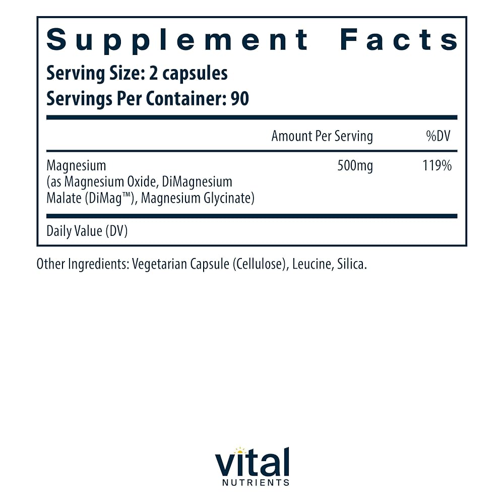 Vital Nutrients Triple Magnesium Complex 500mg - 180 Capsules - image 2