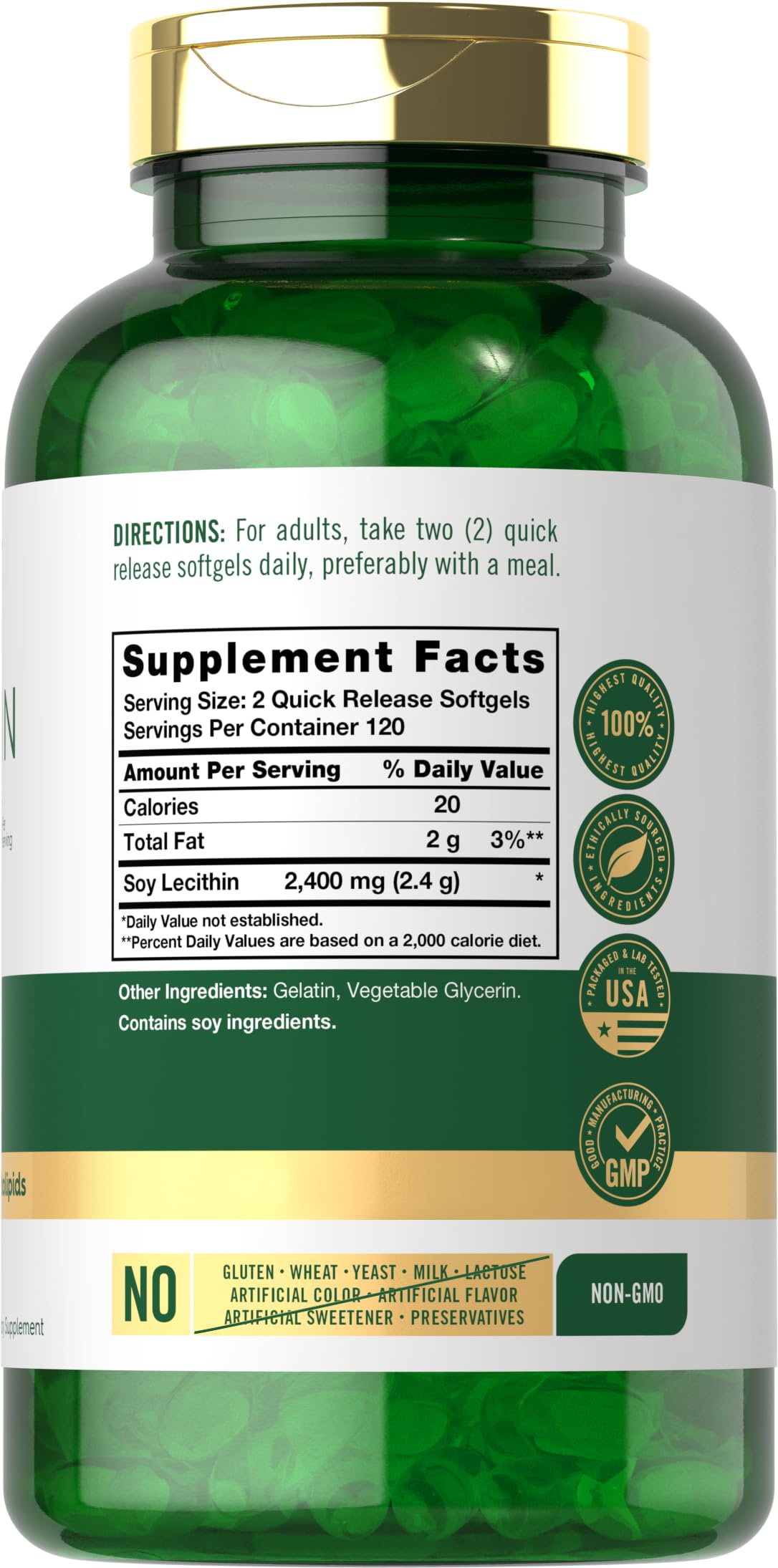 Carlyle Lecithin Soy Supplement 2400mg - 240 Softgels - image 2
