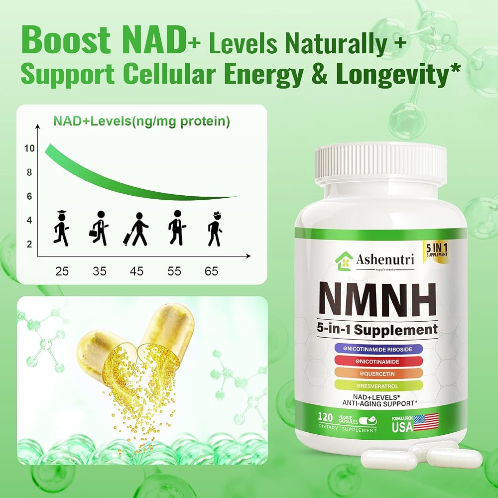 Ashenutri NMNH Supplement NAD+ Support - 120 Capsules - image 3