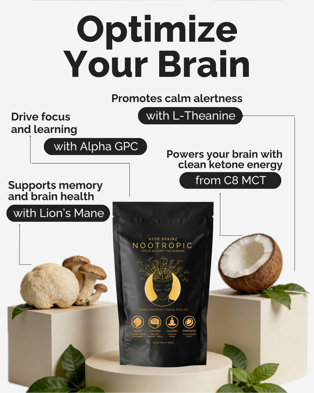 Keto Brainz Nootropic Creamer with Lion's Mane & C8 MCT - 30 Servings - image 2
