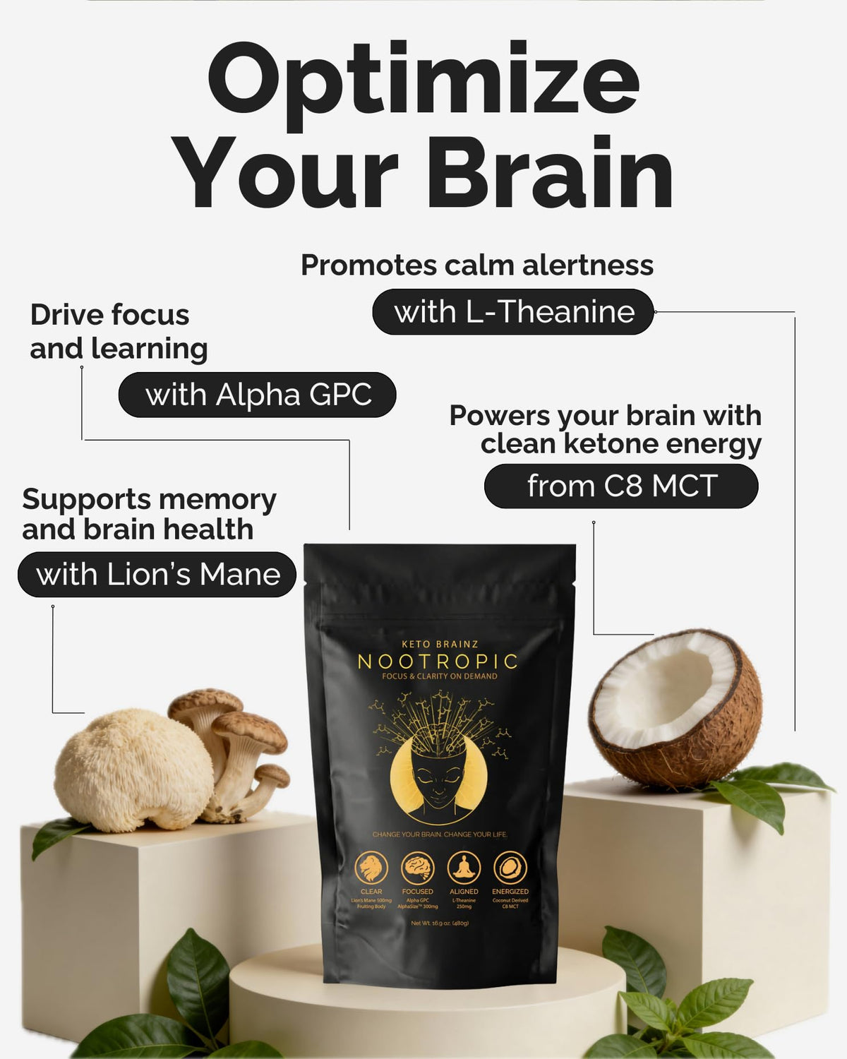 Keto Brainz Nootropic Creamer with Lion's Mane & C8 MCT - 30 Servings - image 2