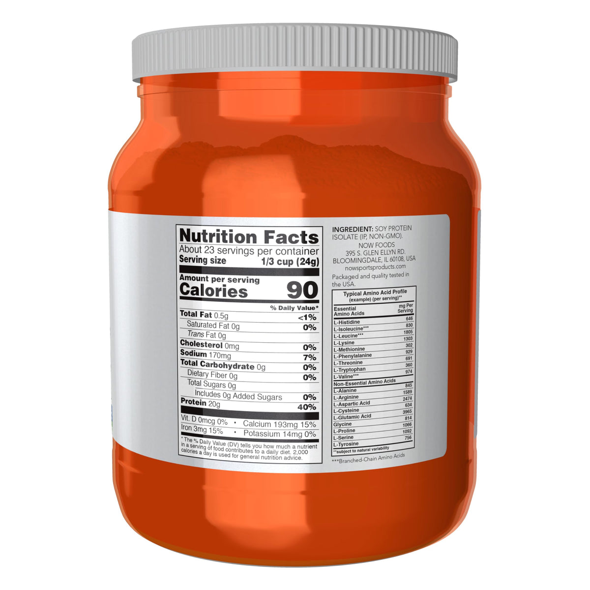 NOW Sports Soy Protein Isolate 20g Unflavored Powder - 1.2 lbs - image 2