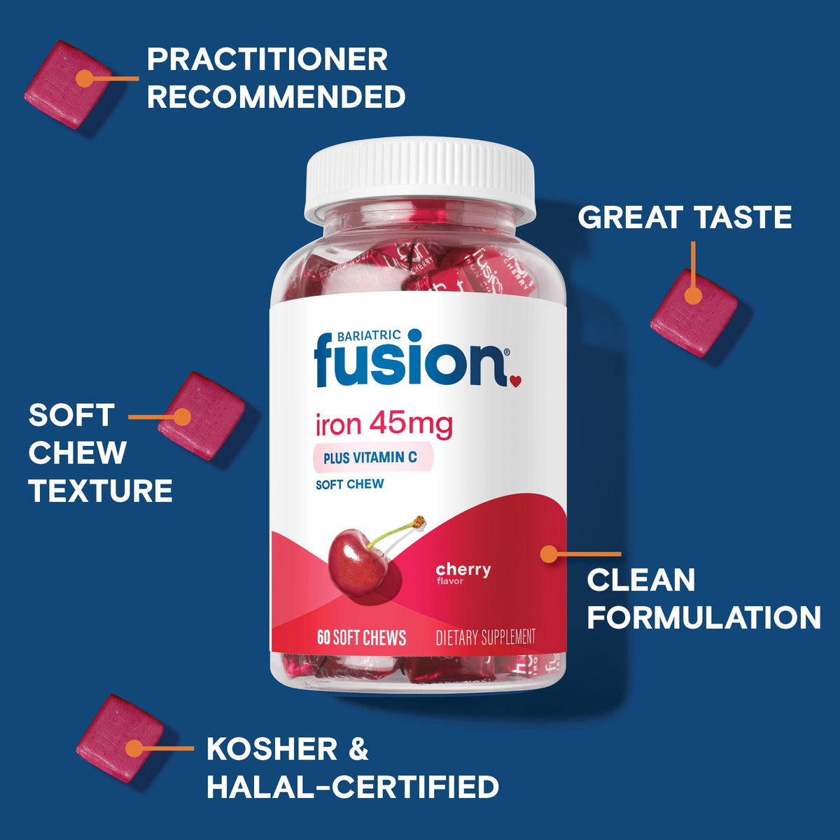 Bariatric Fusion Iron 45mg Cherry Soft Chews - 60 Count - image 3