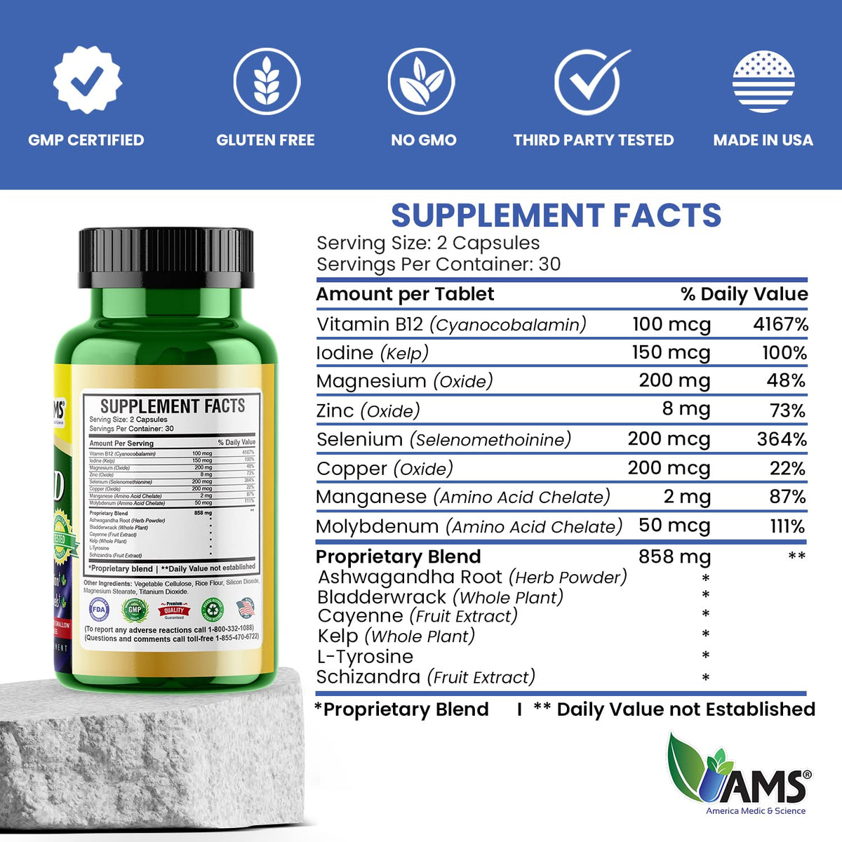 America Medic & Science Advanced Thyroid Support - 60 Capsules - image 2