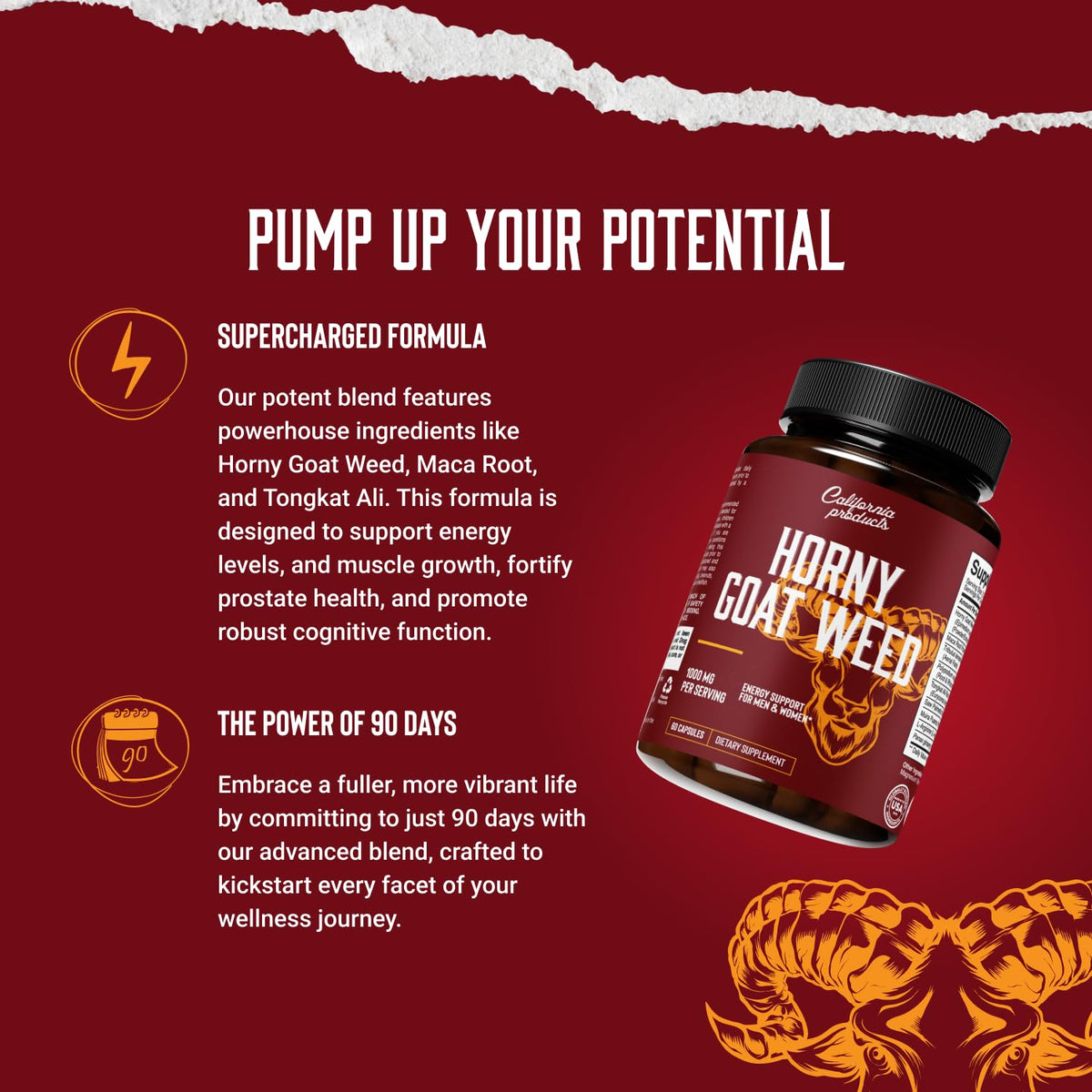California Products Horny Goat Weed Complex Herbal Supplement - 60 Count - image 3