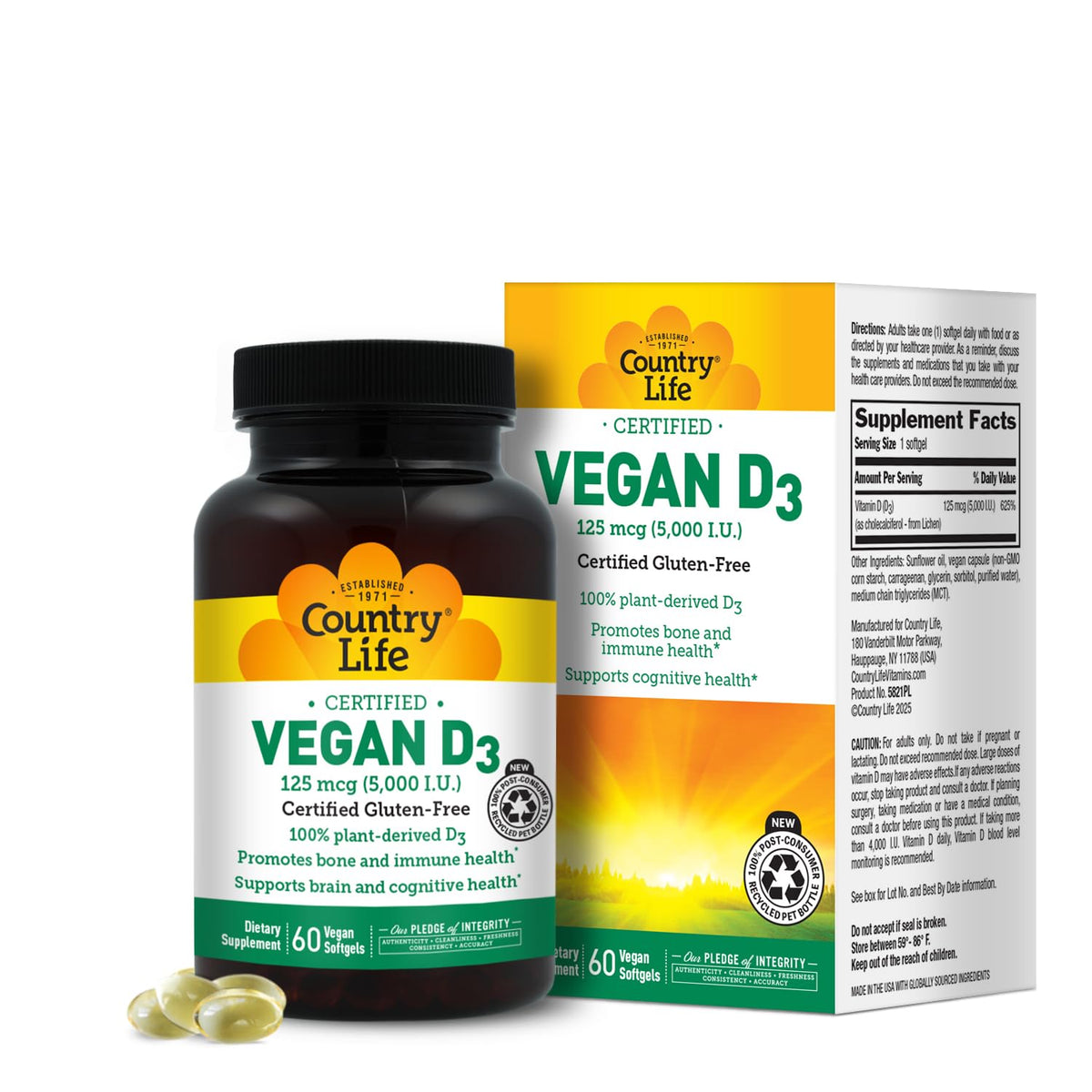 Country Life Vitamin D3 5000 IU Vegan - 60 Softgels