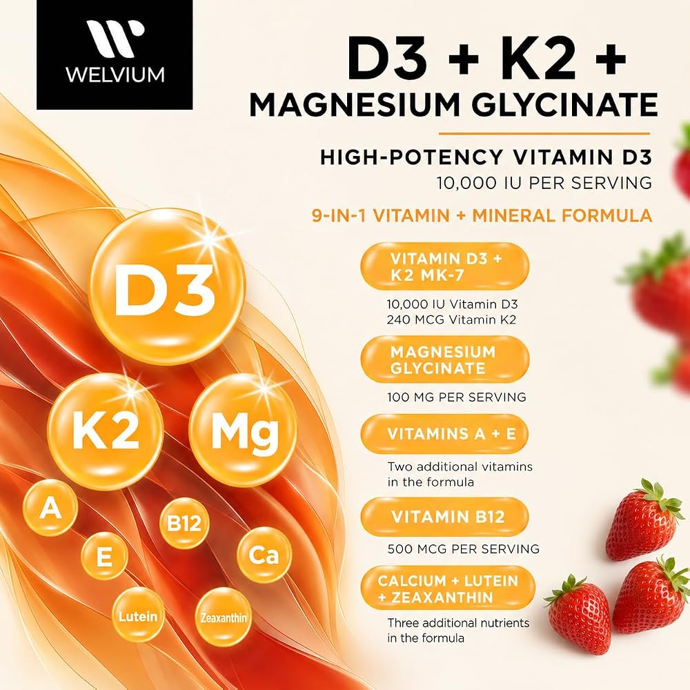WELVIUM Vitamin D3 K2 Gummies with Lutein & Zeaxanthin - 60 Count - image 5