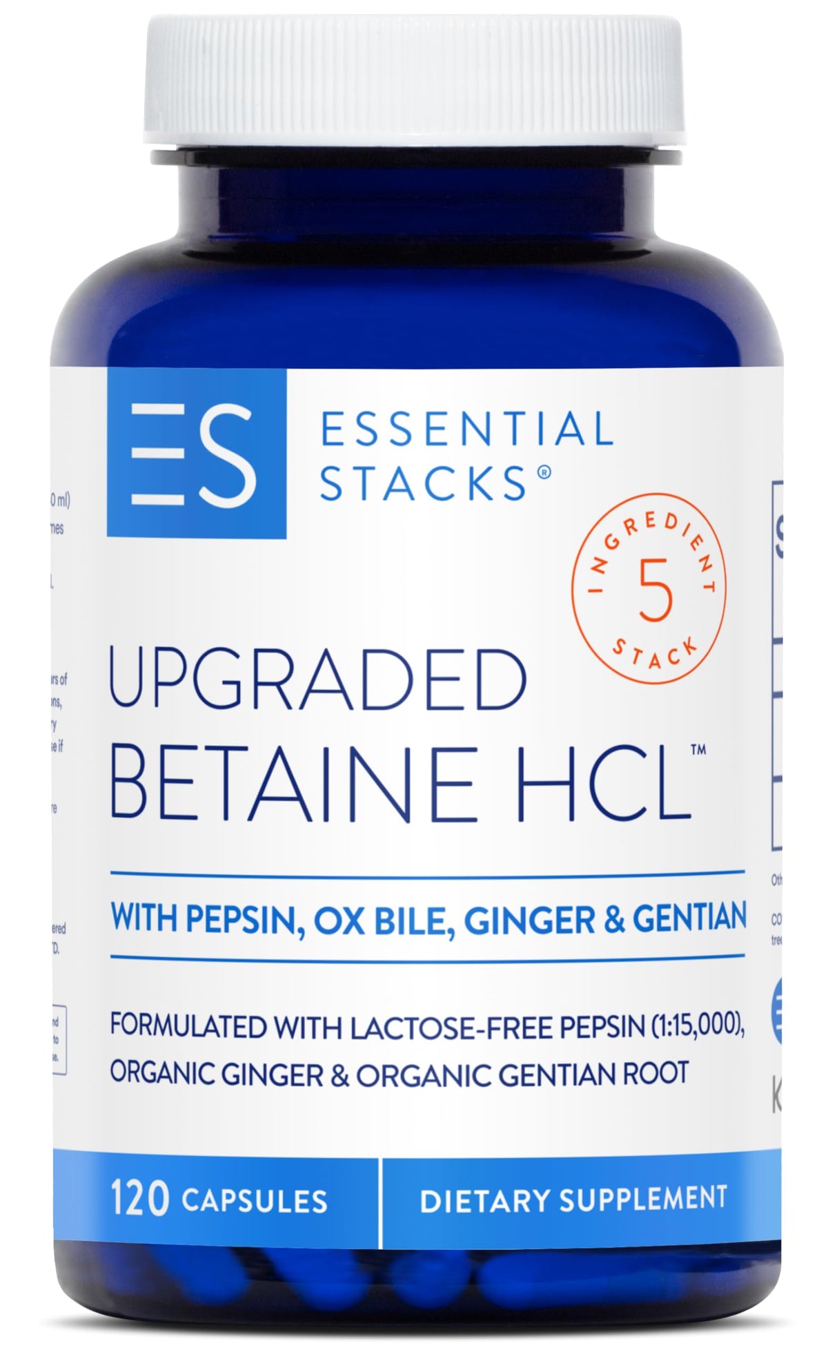 Essential Stacks Betaine HCL with Pepsin Digestive Enzyme - 120 Capsules