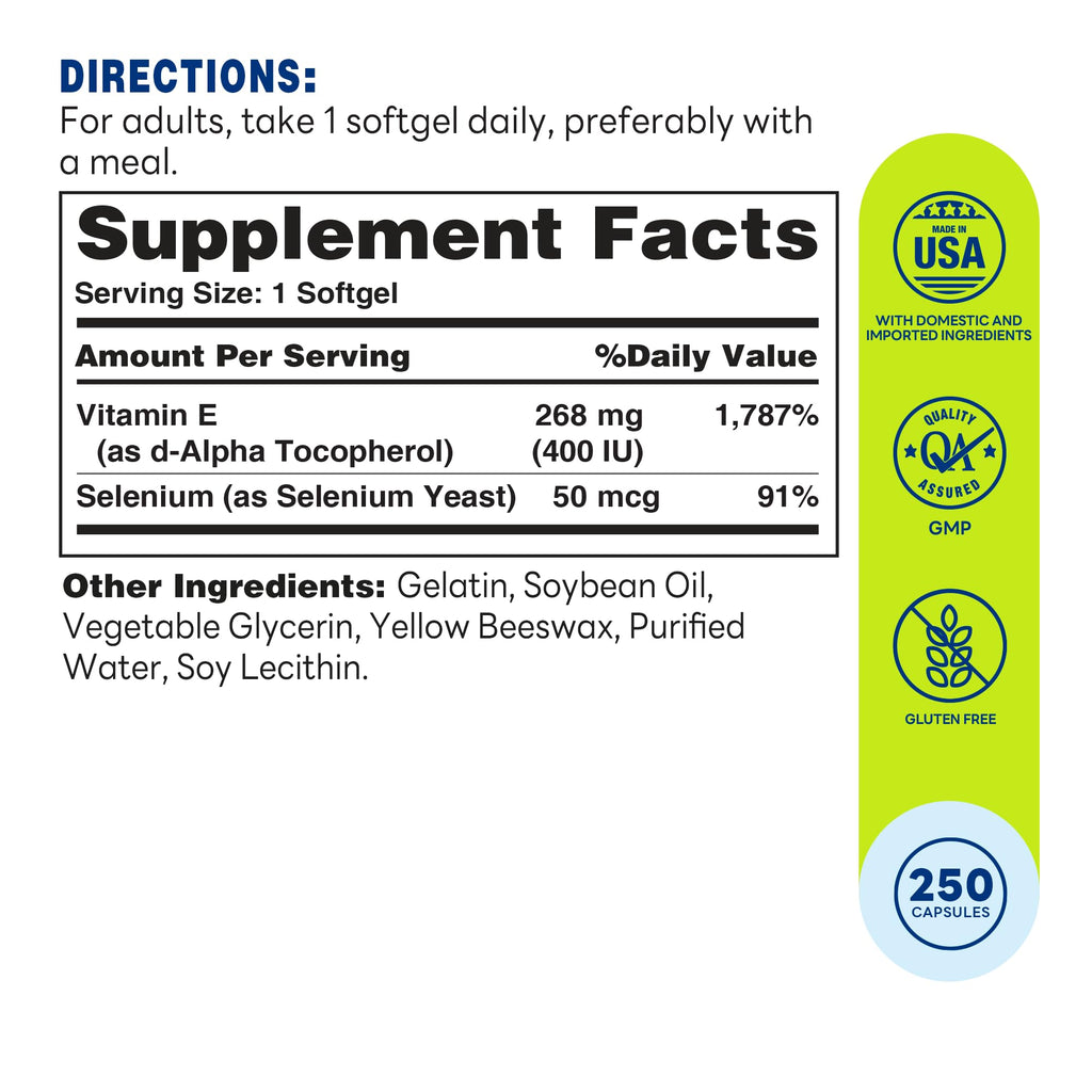 Vitamin World Vitamin E 400 IU with Selenium - 250 Softgels - image 2