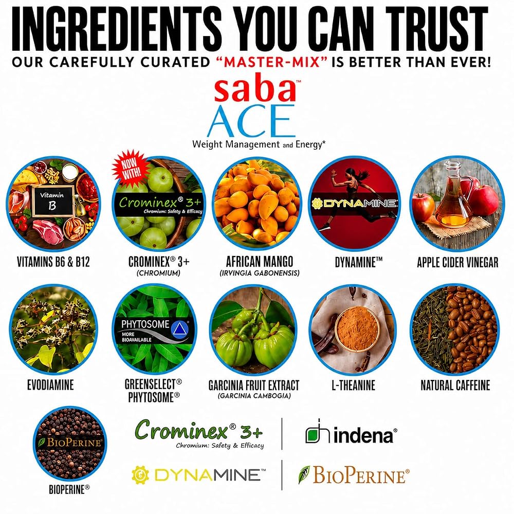 Saba ACE Appetite Control & Energy Support - 60 Vegetarian Capsules - image 3