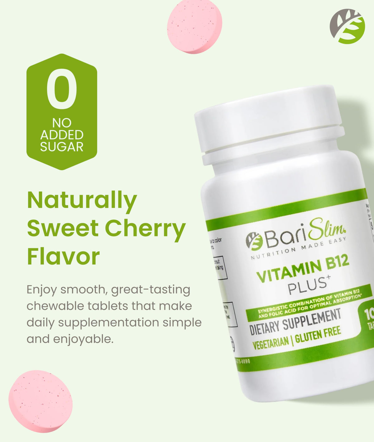 BariSlim Vitamin B12 Plus Chewable Tablets Cherry - 100 Count - image 3