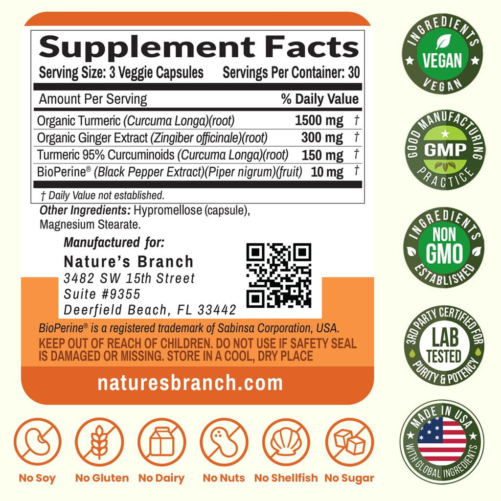 Nature's Branch Turmeric Ginger Joint Support - 90 Capsules - image 6