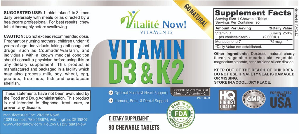 Vitalité Now! Vitamin D3 2000 IU + K2 MK7 - 90 Tablets - image 7