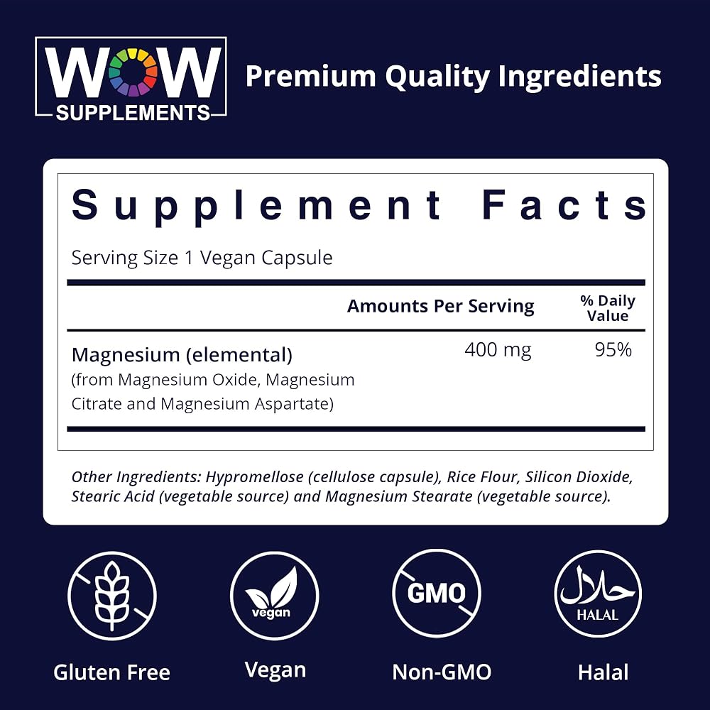 WOW Supplements Magnesium 400 mg Complex - 180 Capsules - image 2